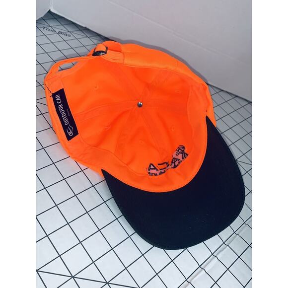 ACA Deer Hunt Blaze Orange Cap Hat Strap Back Black Curve Brim Waxed Canvas nwt - Picture 6 of 9